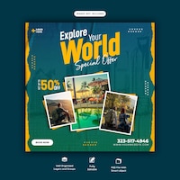 Postagem do instagram de viagens e turismo ou modelo de postagem de mídia social