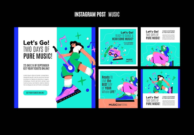 PSD grátis postagem do instagram do festival de música de estilo retrô