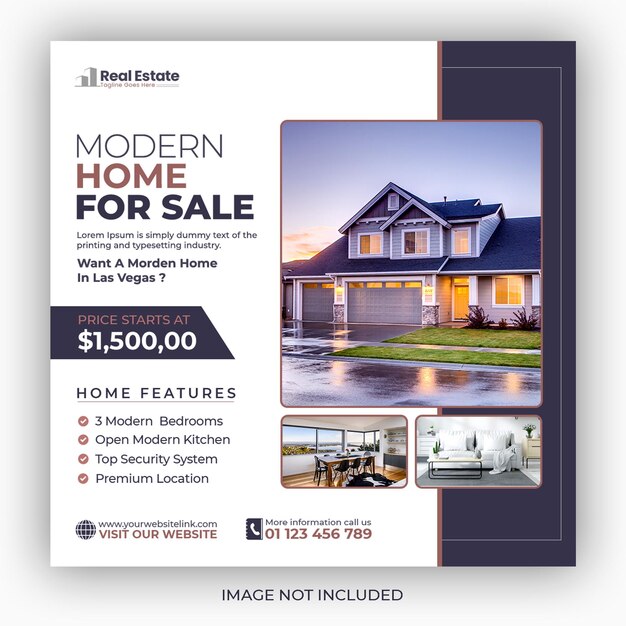 Postagem em mídia social imobiliária ou modelo de flyer quadrado