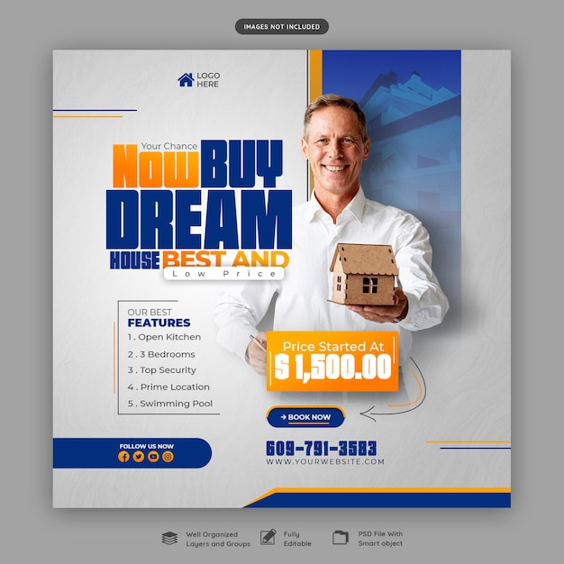 Postagem no Instagram de imóveis imobiliários ou modelo de banner de mídia social