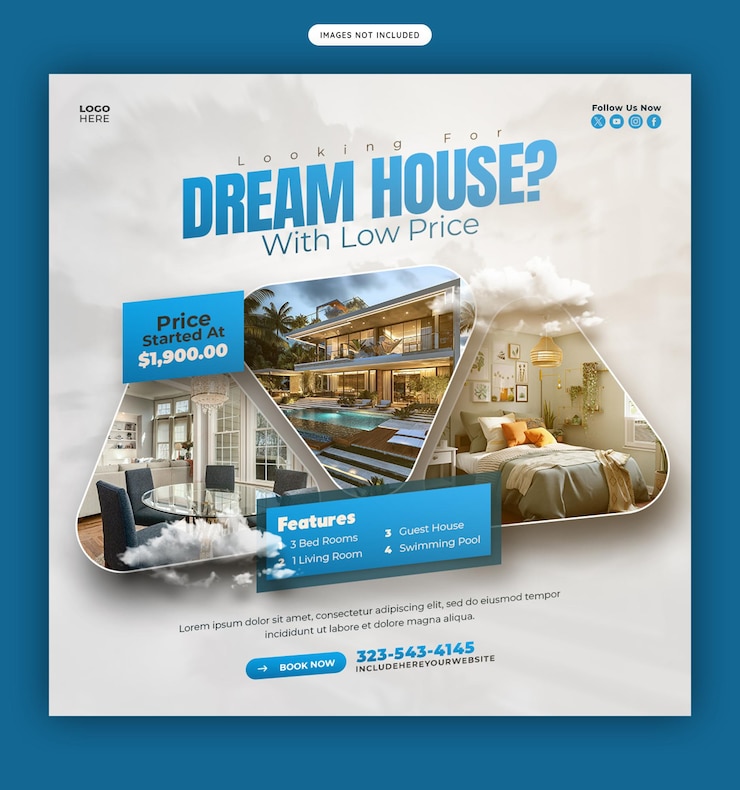 PSD grátis postagem no instagram de imóveis imobiliários ou modelo de banner de mídia social