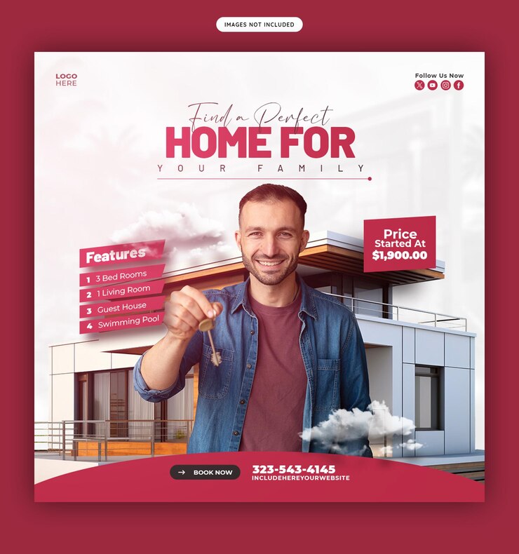 PSD grátis postagem no instagram de imóveis imobiliários ou modelo de banner de mídia social