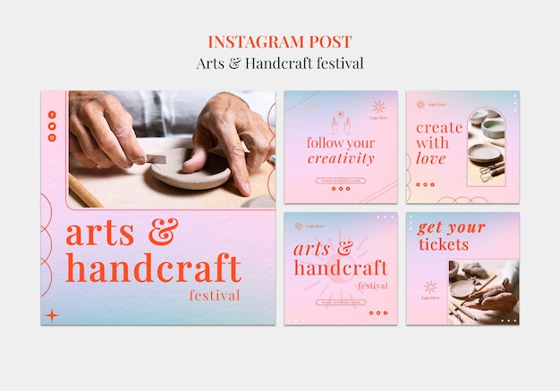 PSD grátis postagens de instagram de artes gradientes e artesanato