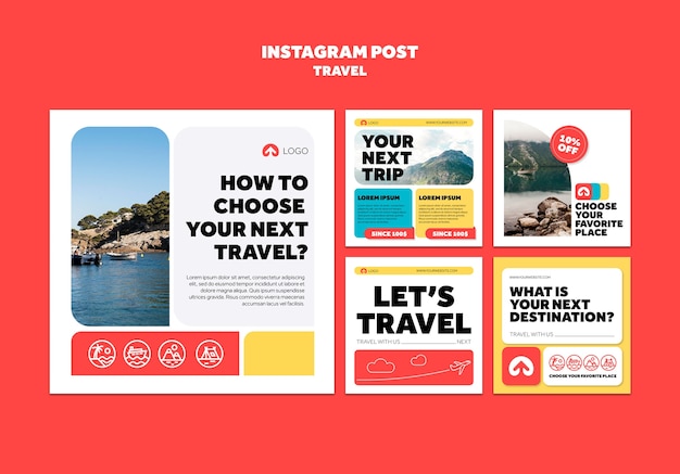 PSD grátis postagens de instagram de aventura de viagem de design plano