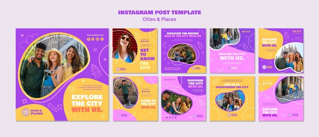 Postagens de instagram de aventura de viagem de design plano