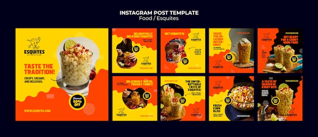 PSD grátis postagens de instagram de comida deliciosa de design plano