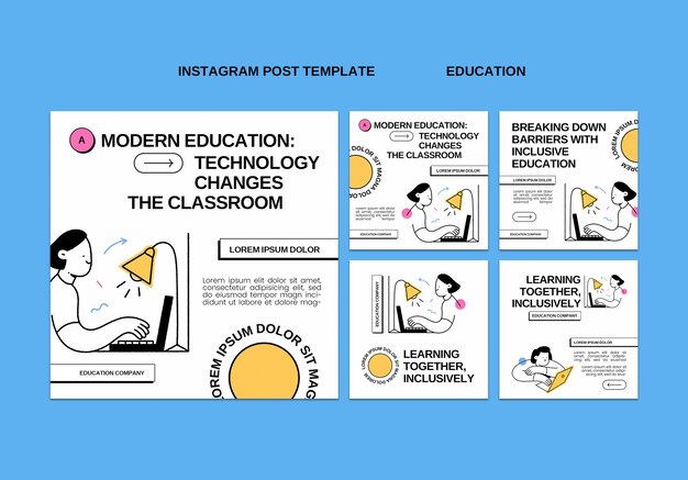 Postagens de instagram de conceito de educação desenhadas à mão