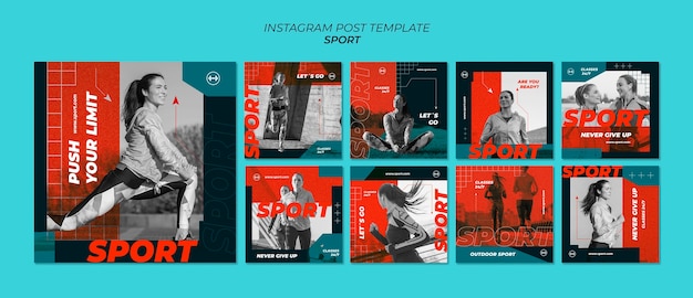 Postagens de instagram de conceito de esporte de design plano