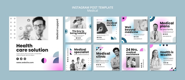 PSD grátis postagens de instagram de cuidados médicos de design plano