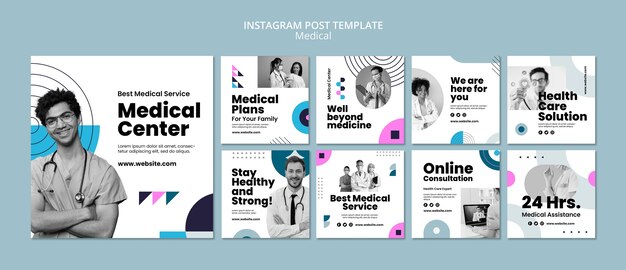 Postagens de instagram de cuidados médicos de design plano