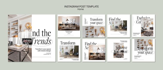 Postagens de instagram de design de interiores minimalista