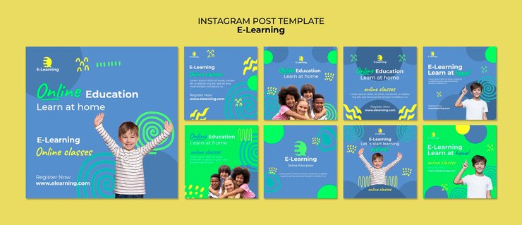 PSD grátis postagens de instagram de e-learning de design plano