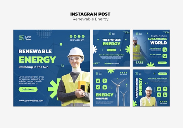PSD grátis postagens de instagram de energia renovável de design plano