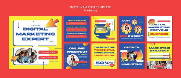 Postagens de instagram de estratégia de marketing