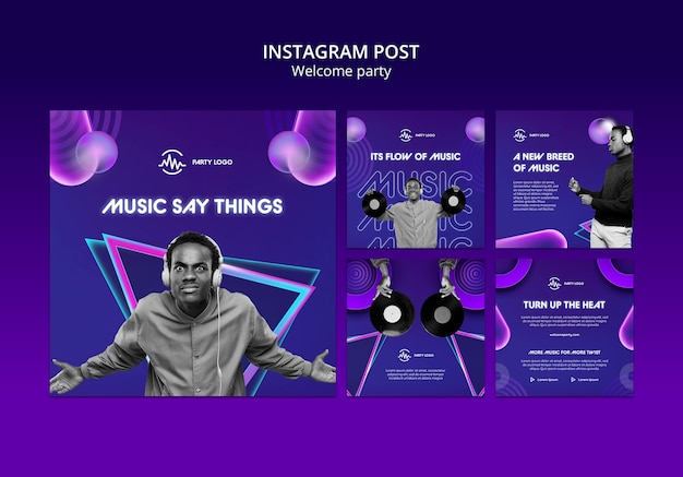 Postagens de instagram de festa de boas-vindas gradiente