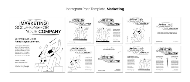 Postagens de instagram de marketing desenhadas à mão