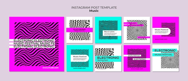 PSD grátis postagens de instagram de música eletrônica de design plano