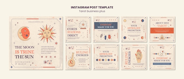 Postagens de instagram de negócios de tarô desenhadas à mão