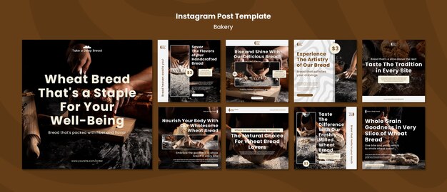 Postagens de instagram de padaria de design plano