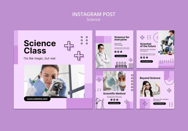 Postagens de instagram de pesquisa científica desenhadas à mão