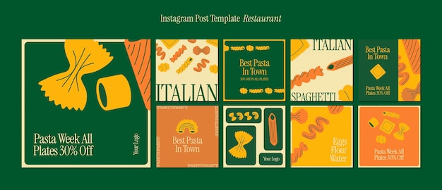 Postagens de instagram de restaurante italiano de design plano
