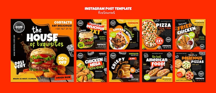 PSD grátis postagens de instagram de restaurantes de comida deliciosa