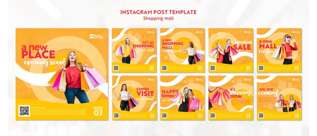 Postagens de instagram de shopping de design plano