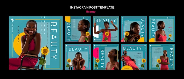 PSD grátis postagens de instagram de tratamento de beleza de design plano