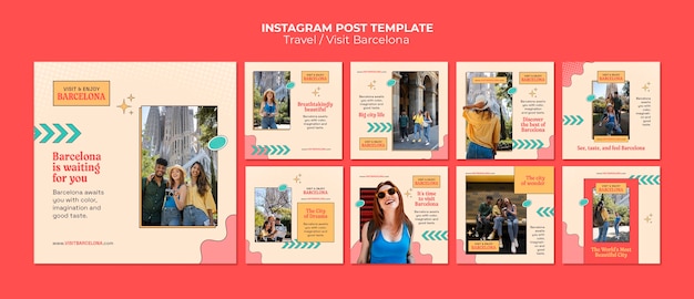 PSD grátis postagens de instagram de viagem de design plano