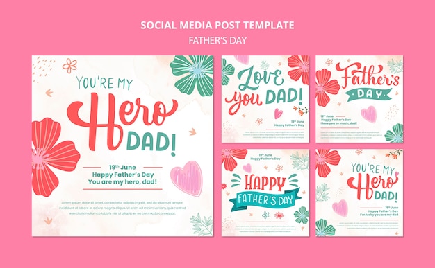 Postagens de mídia social de comemoração do dia dos pais