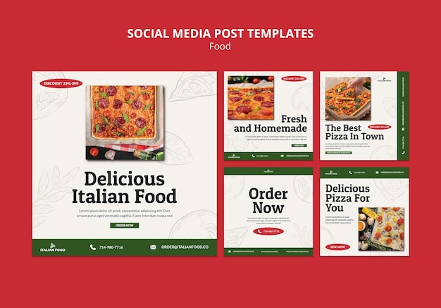 Postagens de mídia social de comida italiana deliciosa