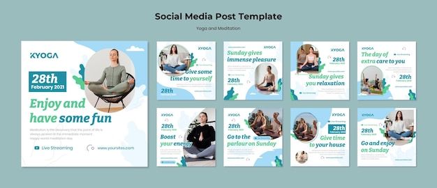 Postagens de mídia social de ioga e meditação