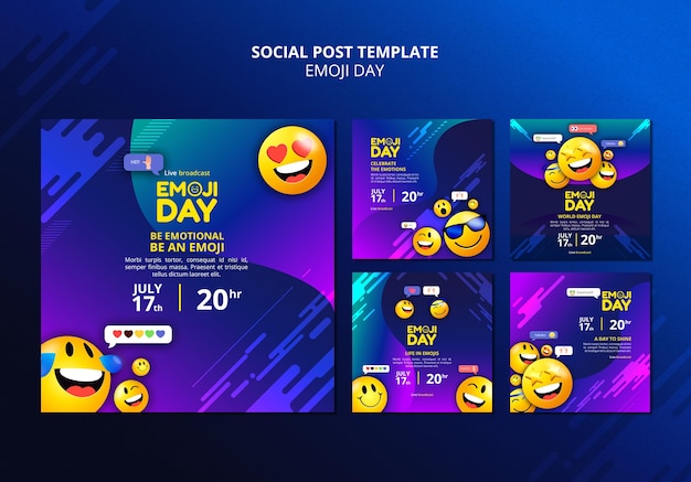 Postagens de mídia social do emoji day