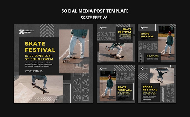 PSD grátis postagens de mídia social do festival de skate