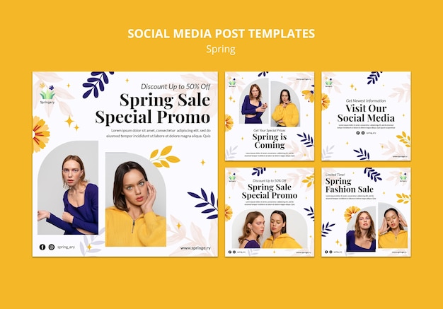 Postagens de mídia social promocionais especiais de venda de primavera
