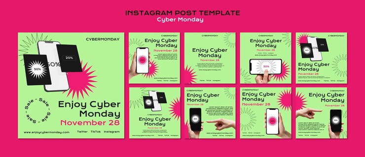 PSD grátis postagens do instagram com desconto de segunda-feira cibernética