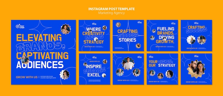 PSD grátis postagens do instagram da agência de marketing de design plano
