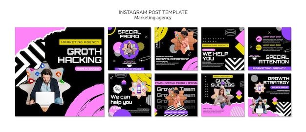 PSD grátis postagens do instagram da agência de marketing de design plano