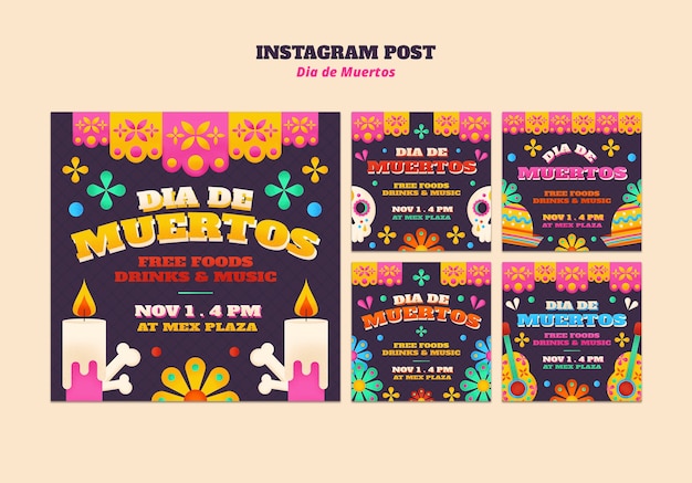 PSD grátis postagens do instagram da celebração do dia de muertos