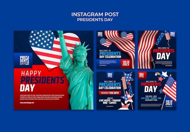 PSD grátis postagens do instagram da celebração do dia dos presidentes