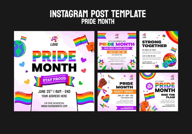 PSD grátis postagens do instagram da celebração do mês do orgulho