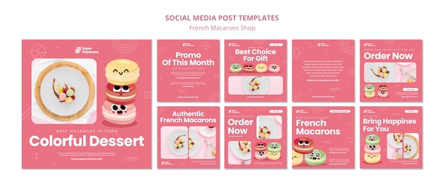 PSD grátis postagens do instagram da loja de macarons franceses