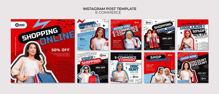PSD grátis postagens do instagram da plataforma de comércio eletrônico
