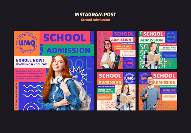 Postagens do instagram de admissão escolar de design plano