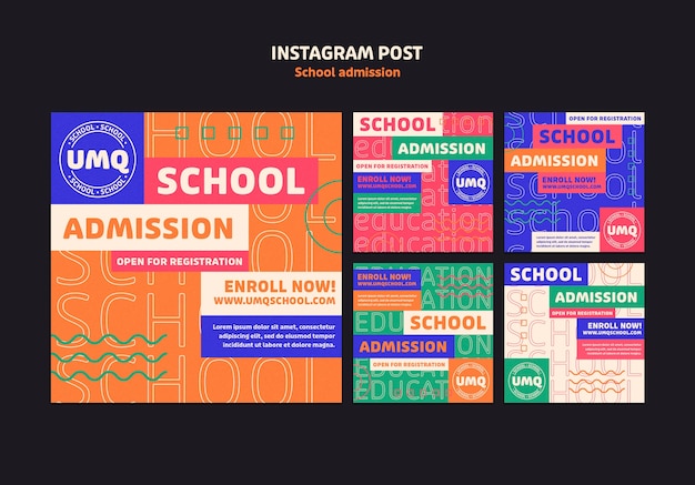 PSD grátis postagens do instagram de admissão escolar de design plano