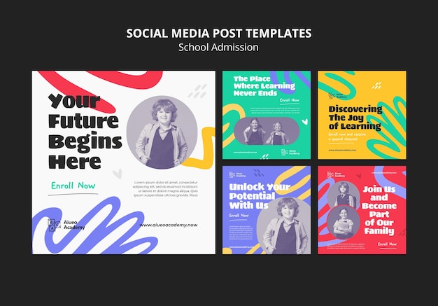 Postagens do instagram de admissão escolar de design plano
