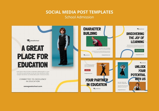 Postagens do instagram de admissão escolar de design plano