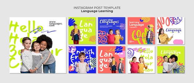 PSD grátis postagens do instagram de aprendizado de idiomas