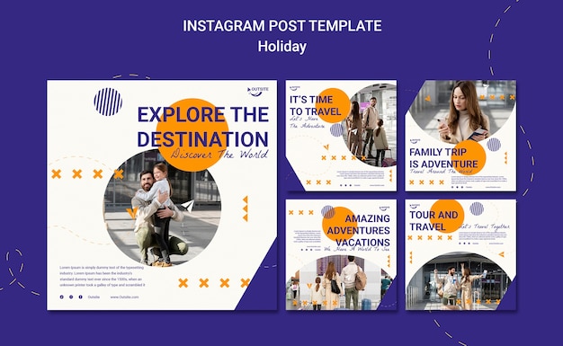 Postagens do instagram de aventura de férias de design plano