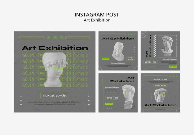 PSD grátis postagens do instagram de busto de exposição de arte